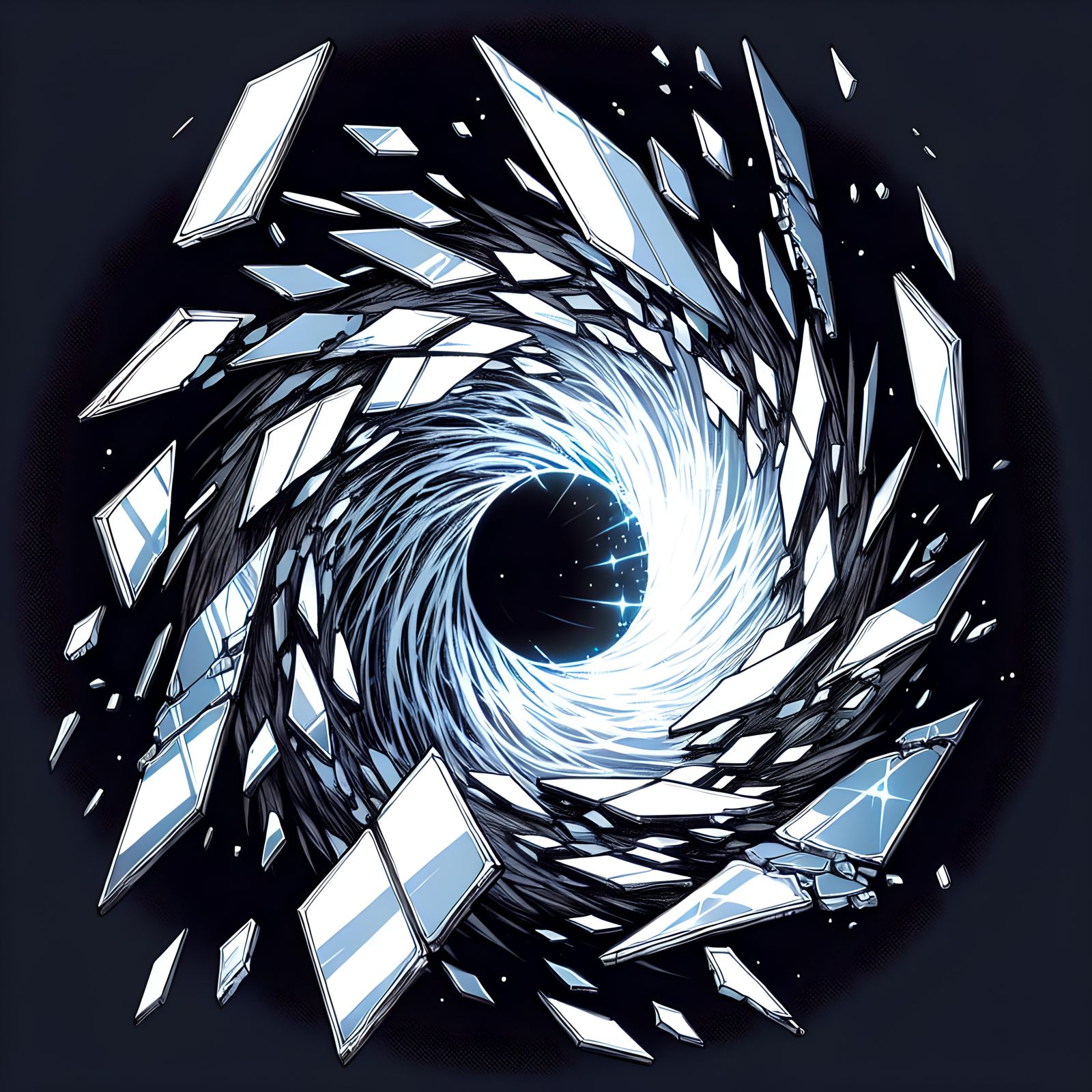 Manga-Inspired Black Hole Reflected in Shattered Mirrors