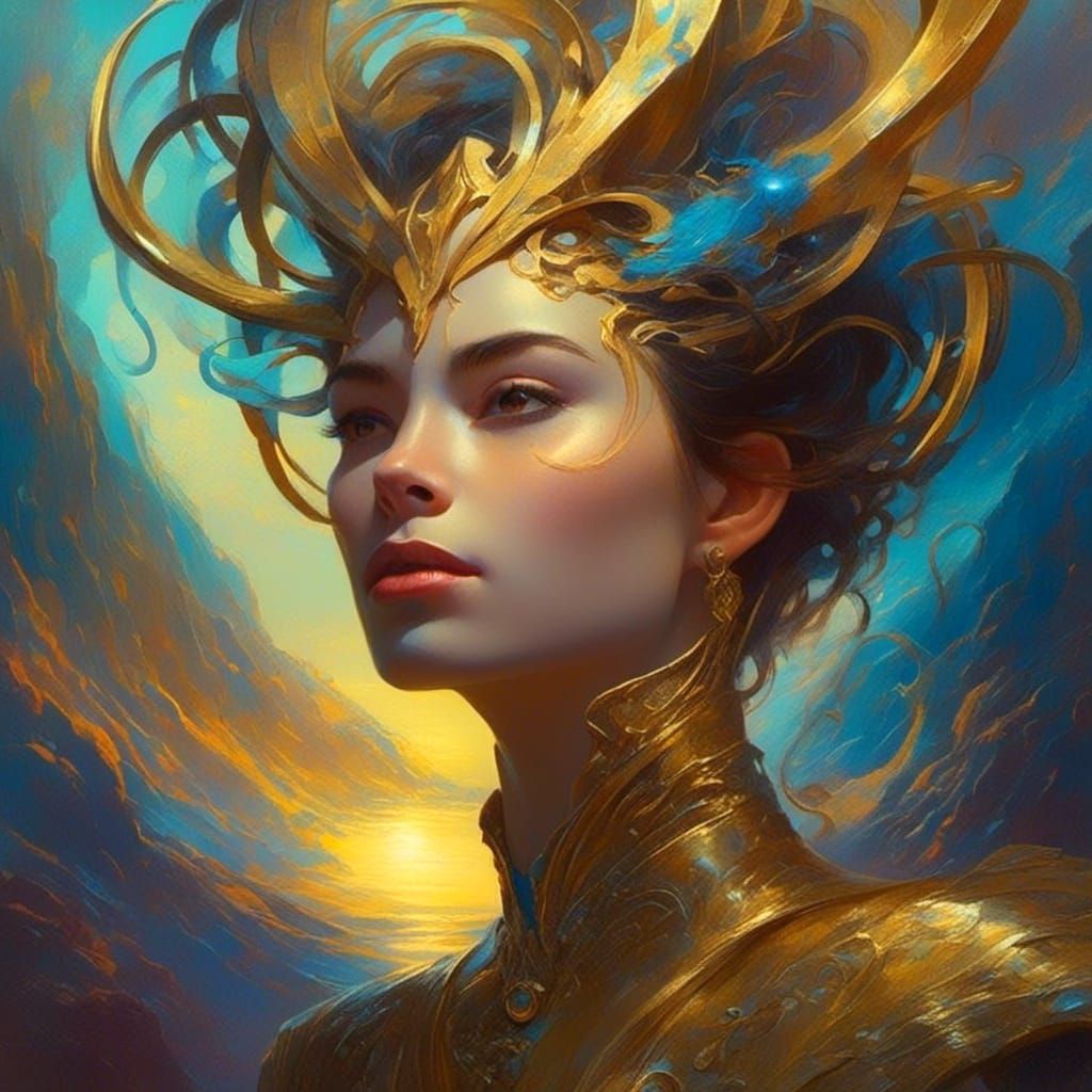 Androgynous Figure Stares Up at Swirling Blue Vortex in Soft...