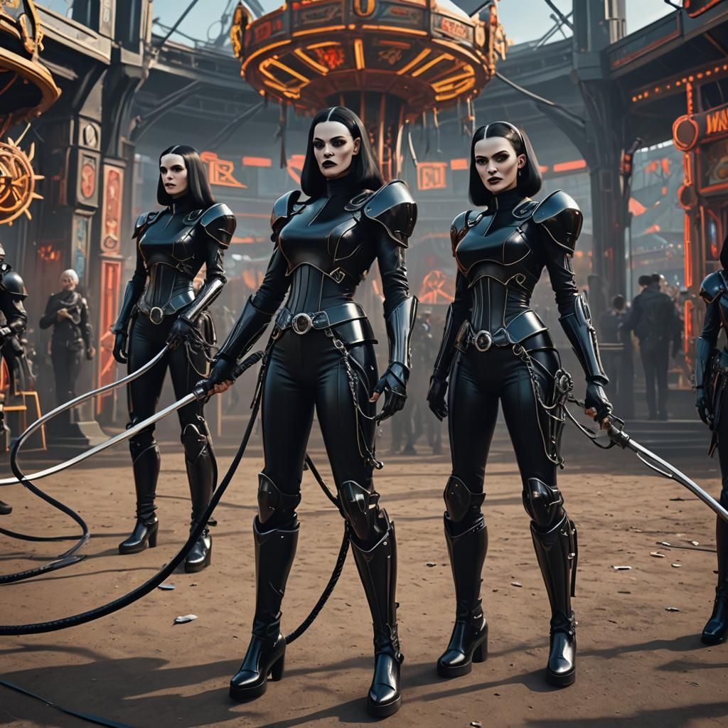 Gothic Nuns with Bullwhips in Sci-Fi Fairground