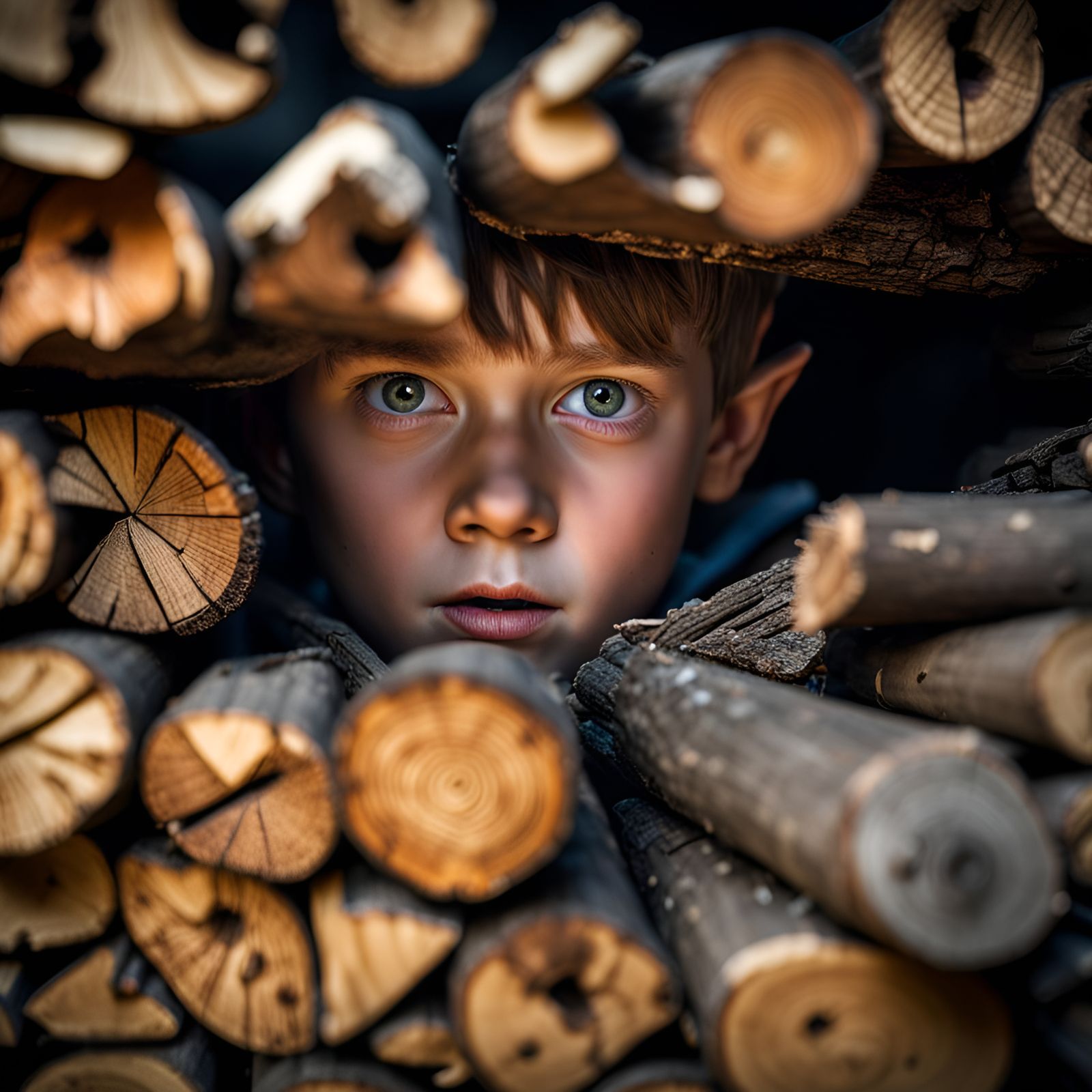 An elf hiding in the woodpile
