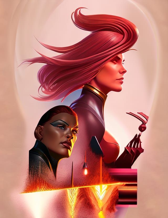 Fiery Jean Grey Portrait in Digital Art Style