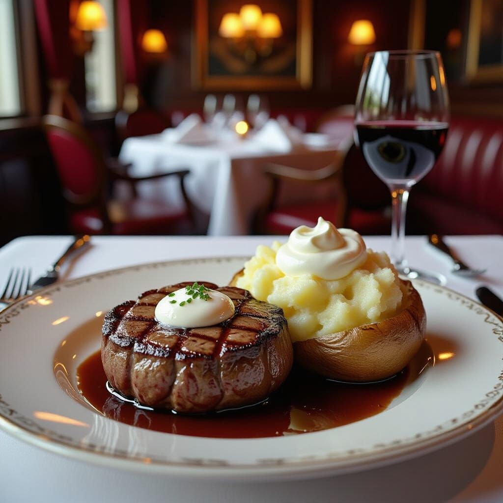 Hyper-Realistic Filet Mignon in Restaurant Setting