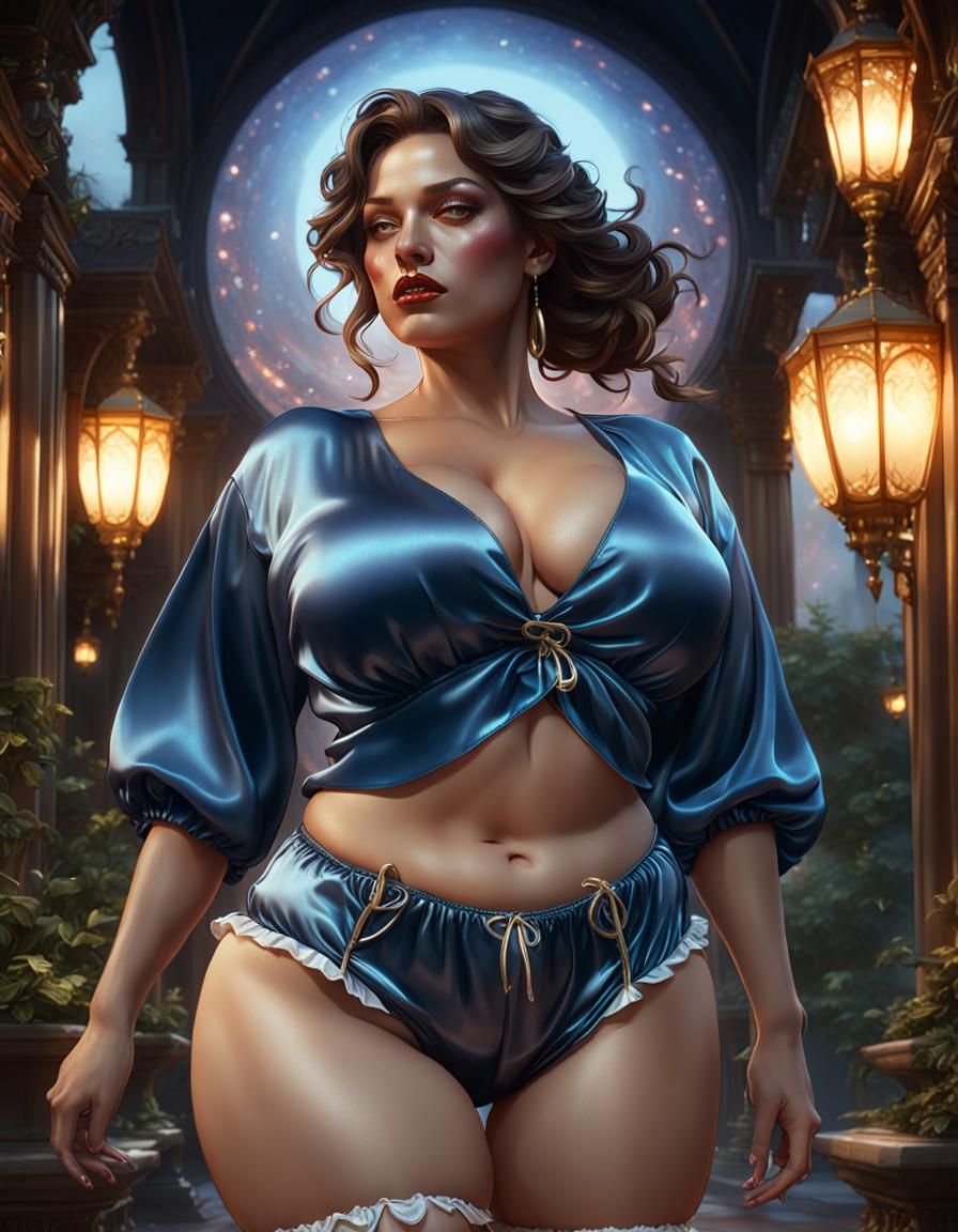 Curvy Girl in Satin Bloomers: Dark Fantasy Art