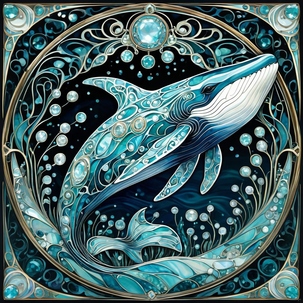 Gemstone Whale in Art Nouveau Style