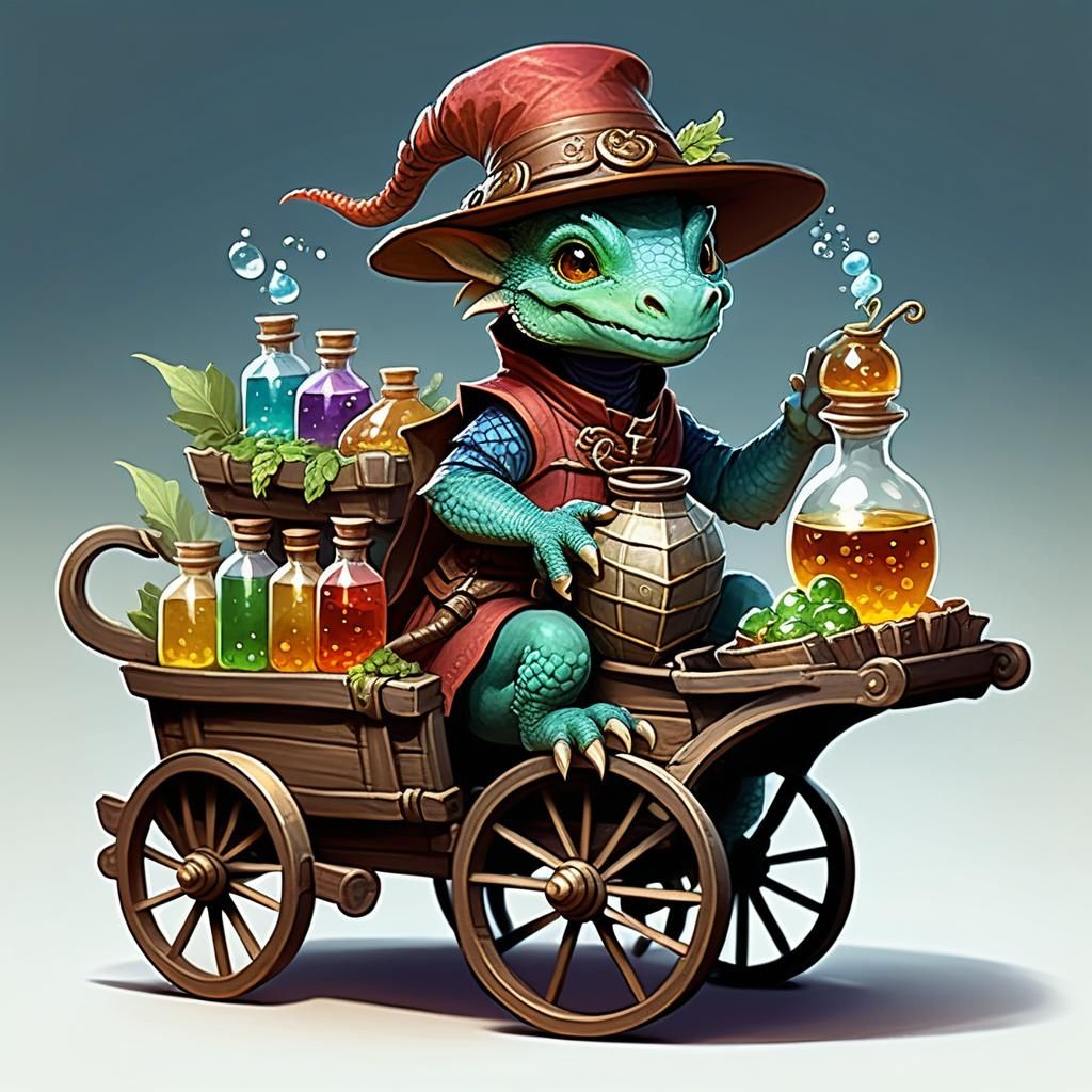 Adorable Dragon Merchant Selling Magic Potions