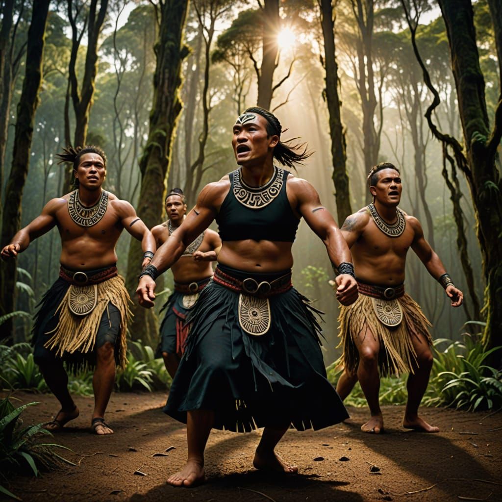 Maori Haka Dance Performance in New Zealand Forest