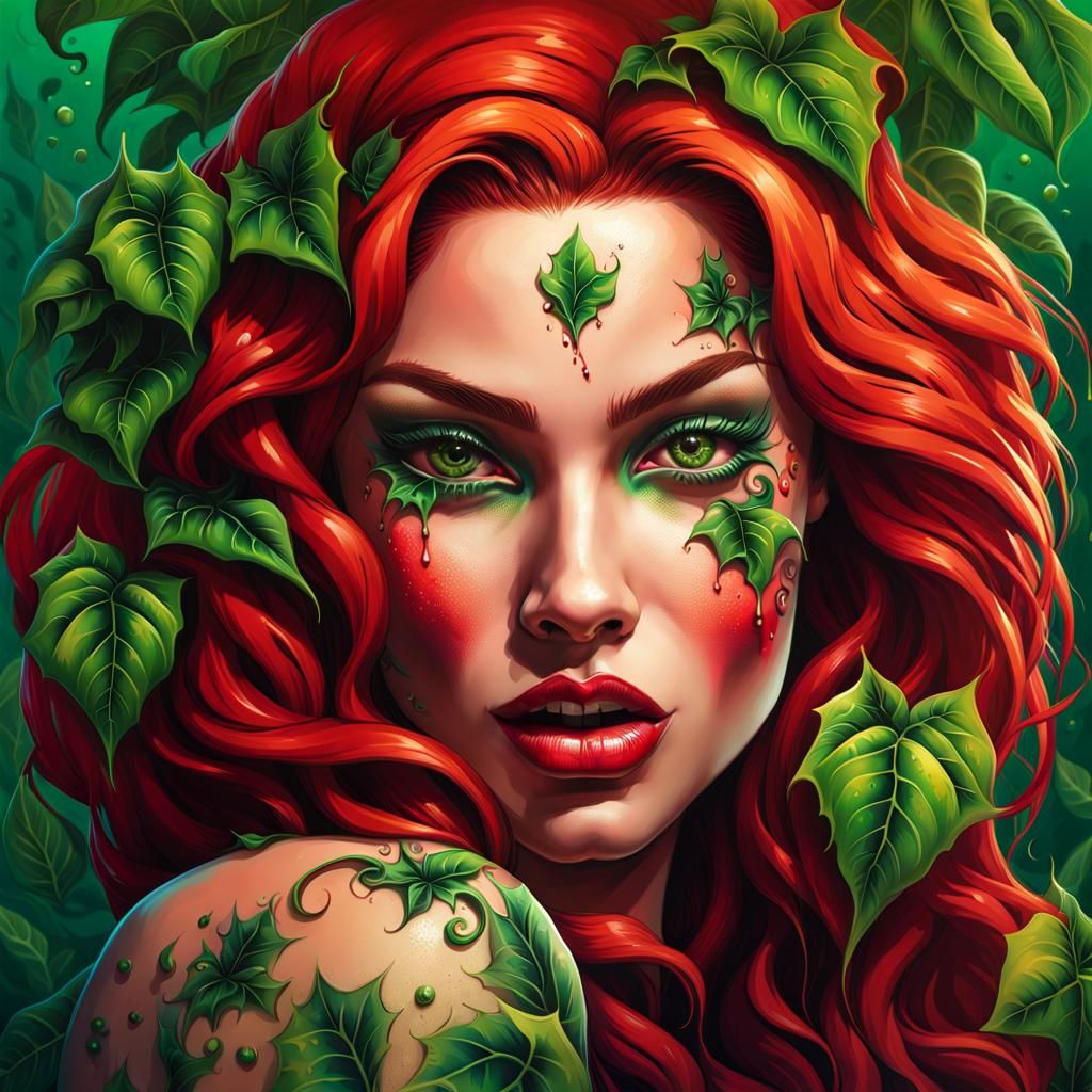 Hyperrealistic Portrait of Poison Ivy with Tattoos