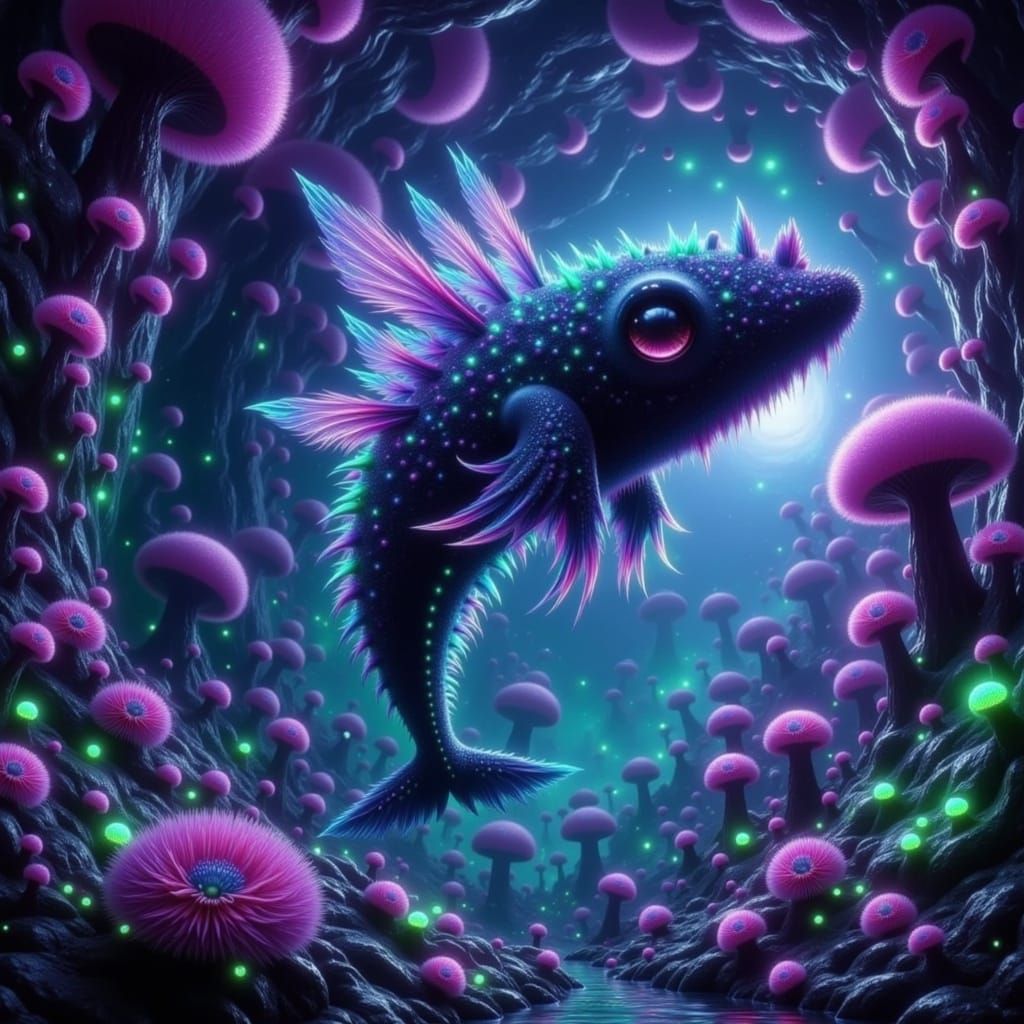 Bioluminescent Whale Soaring Through Nebula in Fantasy Art