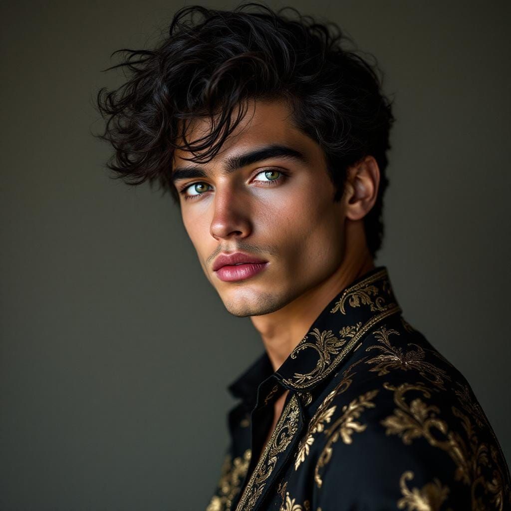 Striking Portrait of a Young Man with Black Curls