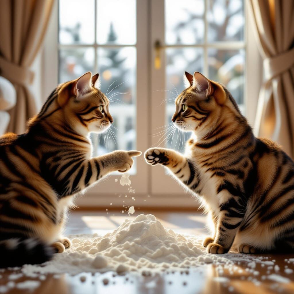 Abyssinian Cats Blame Each Other for Flour Mess