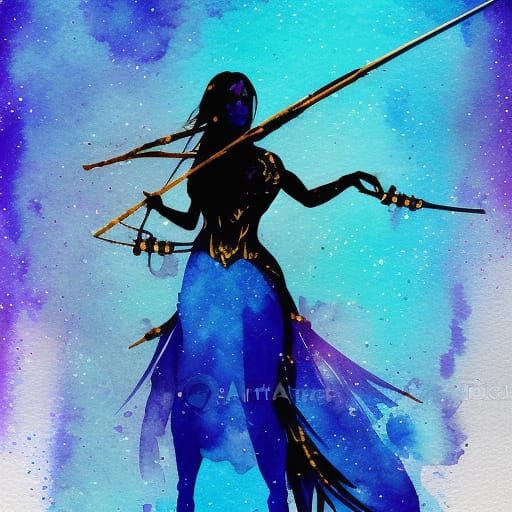 Amazon Princess Silhouette with Bow in Expressionist Style