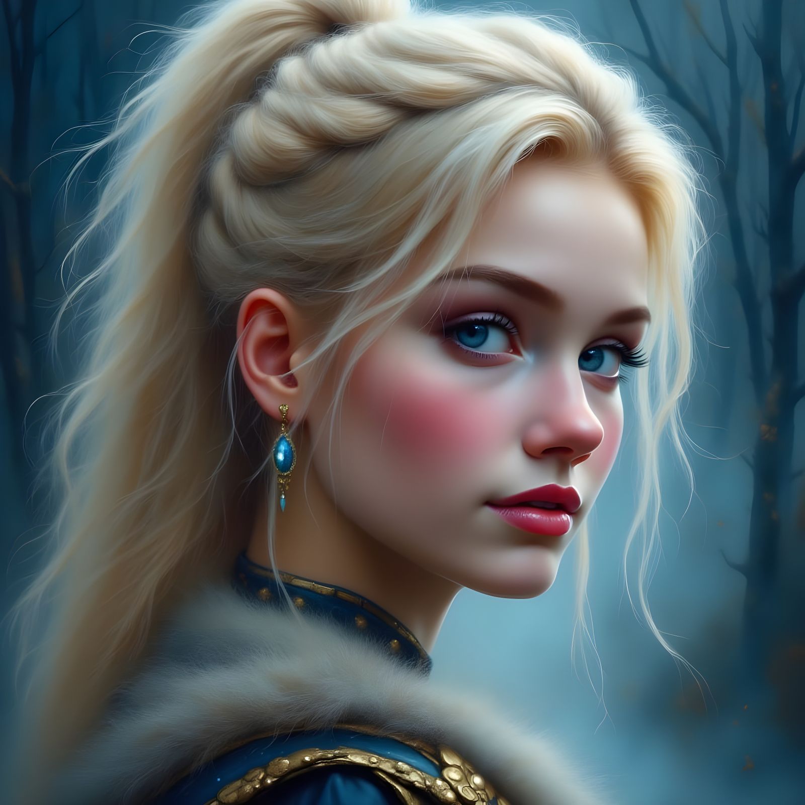 Norse Goddess Vár with Blonde Ponytail and Blue Eyes