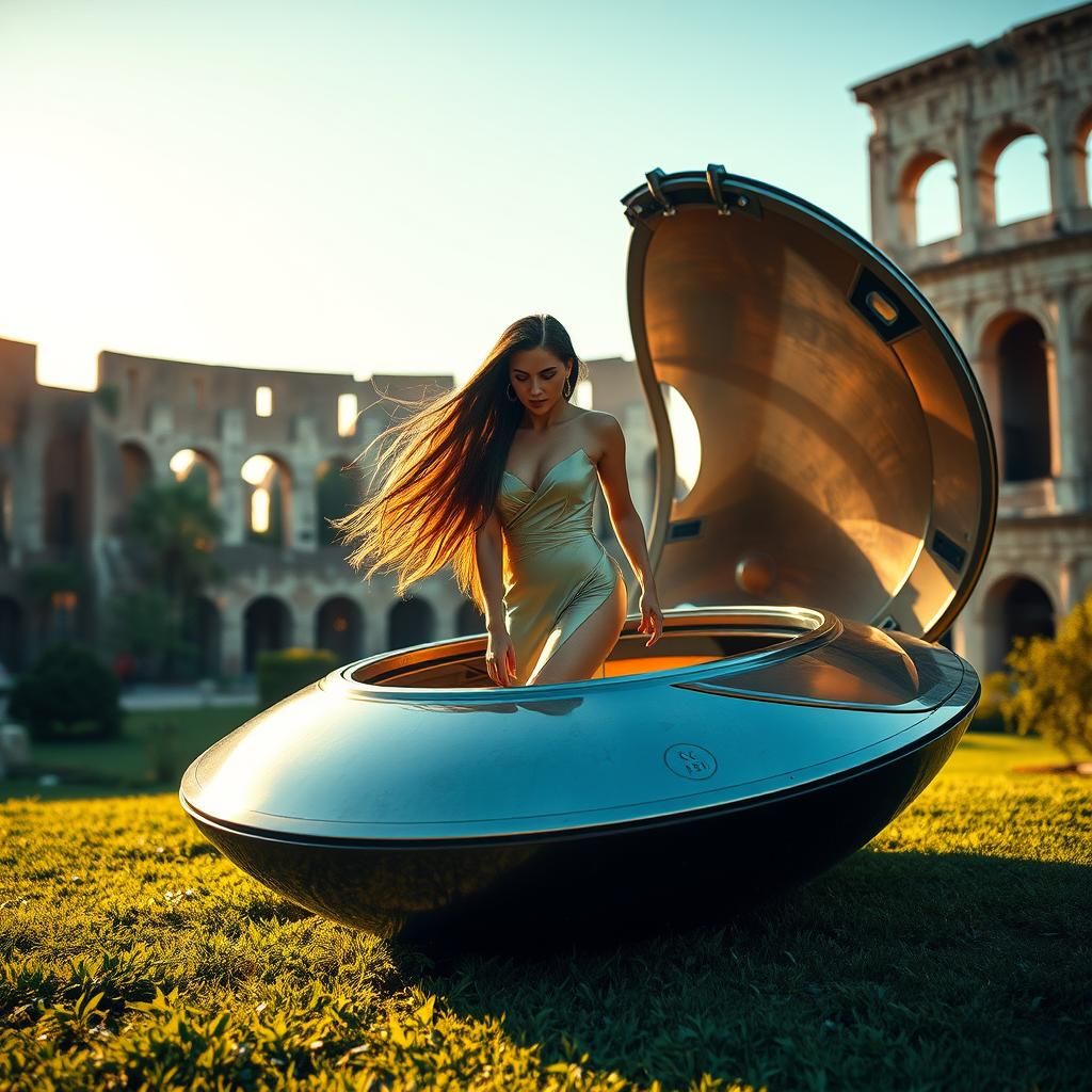 Bella Aliena Lands at Colosseum: Photographic Masterpiece