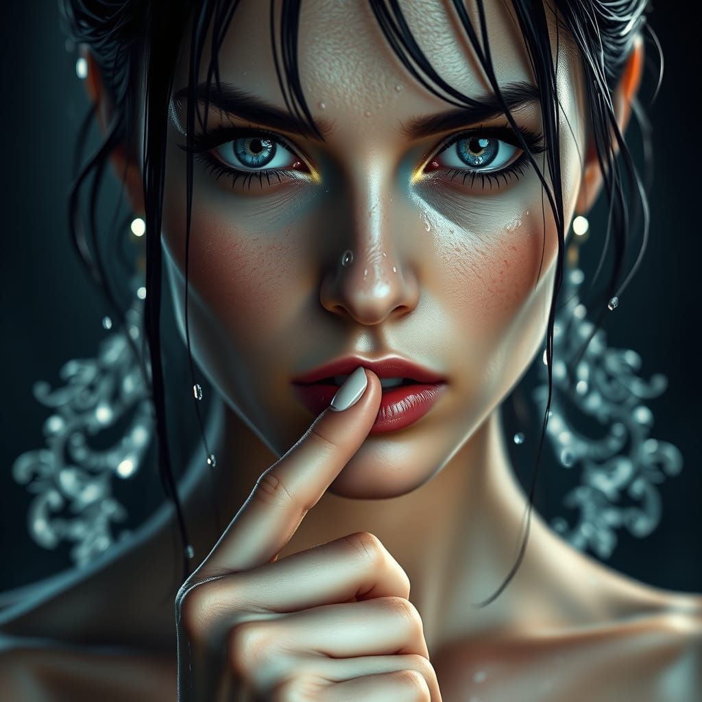 Hyperrealistic CGI Portrait of Woman with Wet Hair