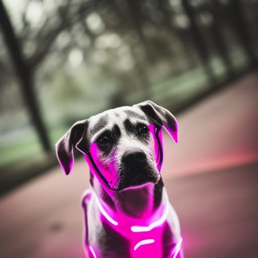 Neon Pink Dog in Professional Photography Style