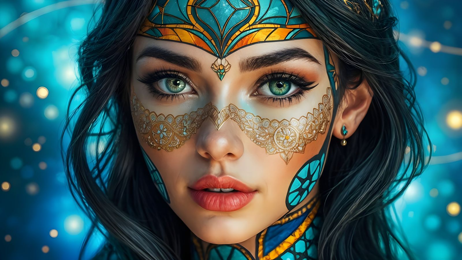 Stunning Woman with Stained Glass Geometric Patterns