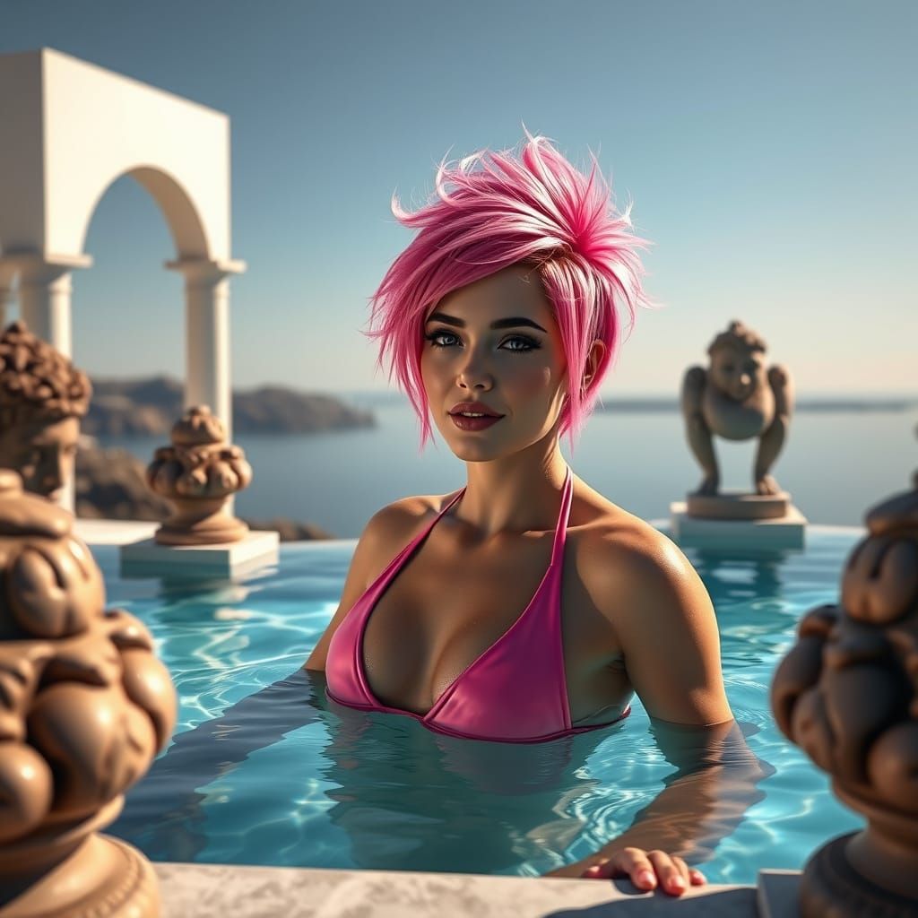 Pink-Haired Goddess Emerges from Santorini Pool in Graffiti ...