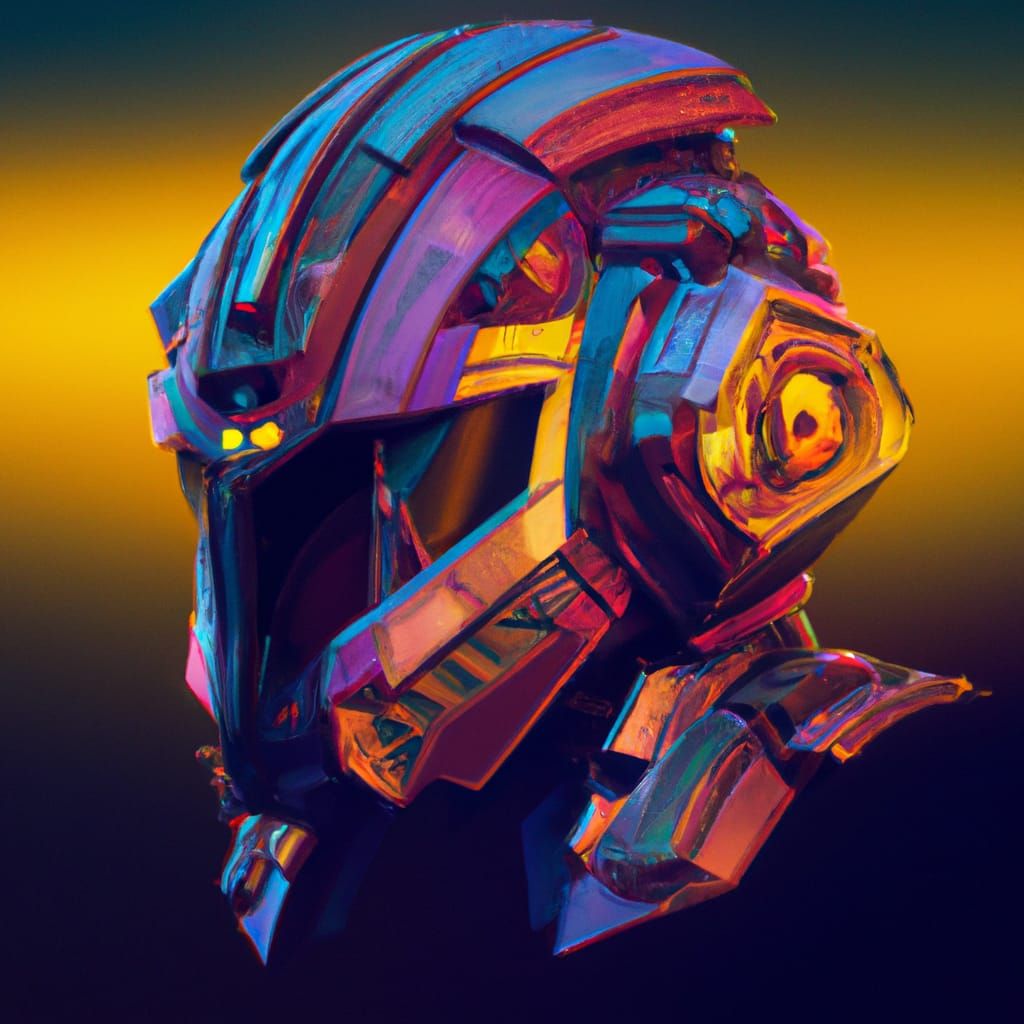 Cyberpunk Power Armor Helmet in 2D Digital Art