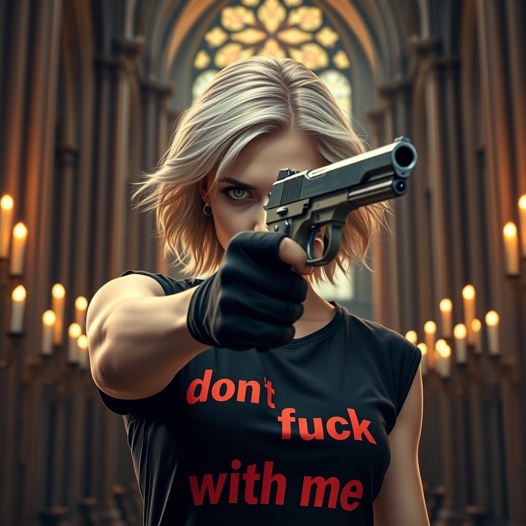 Gothic Fierce Female Assassin in Cathedral Ambush