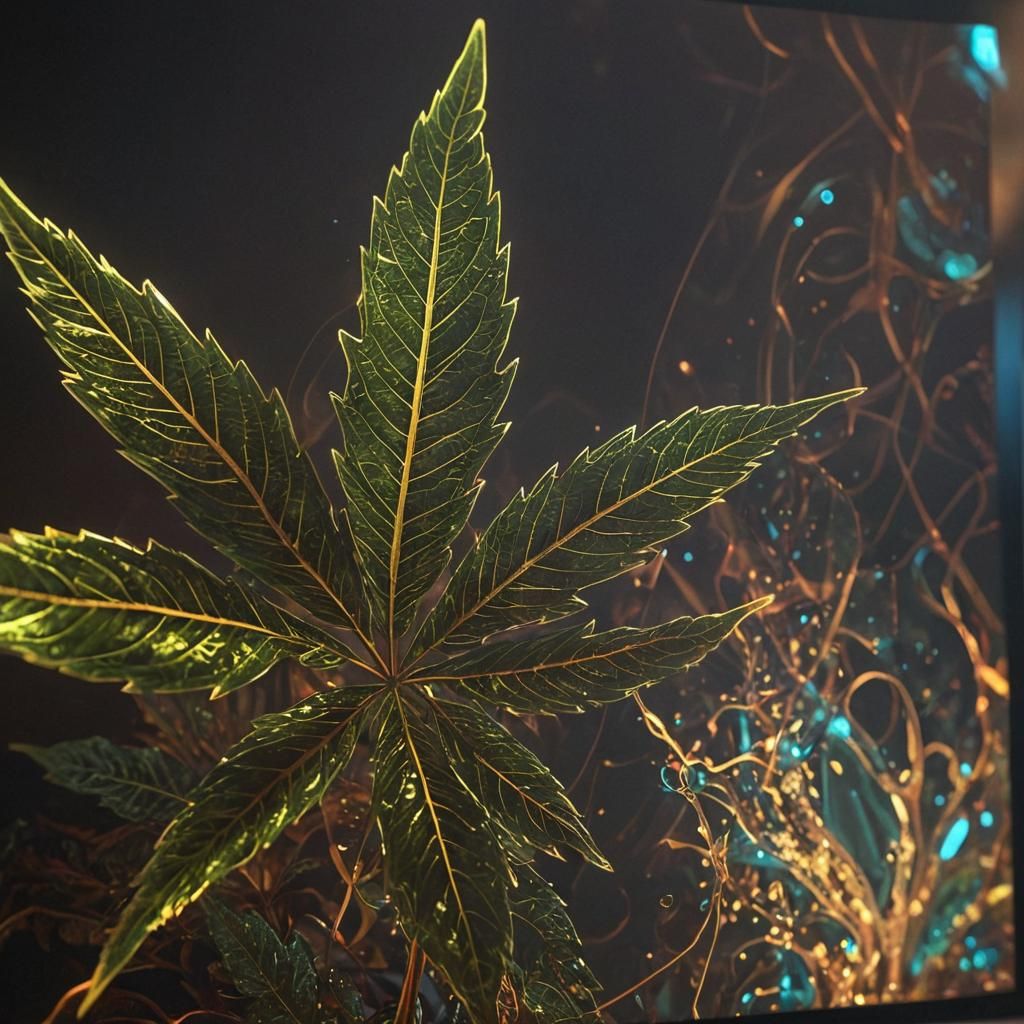 Pot Leaf with Glowing TV Screen: Fantasy Art