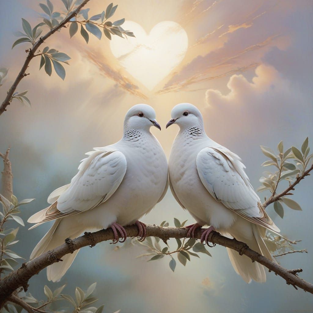 Whispers of Serenity: White Doves in Dreamy, Surreal Landsca...