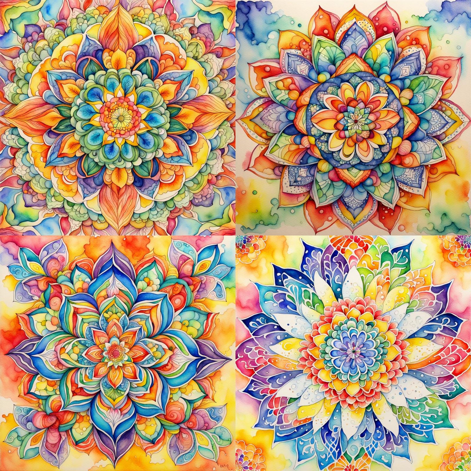 Rainbow Flower Mandala in Watercolor Style