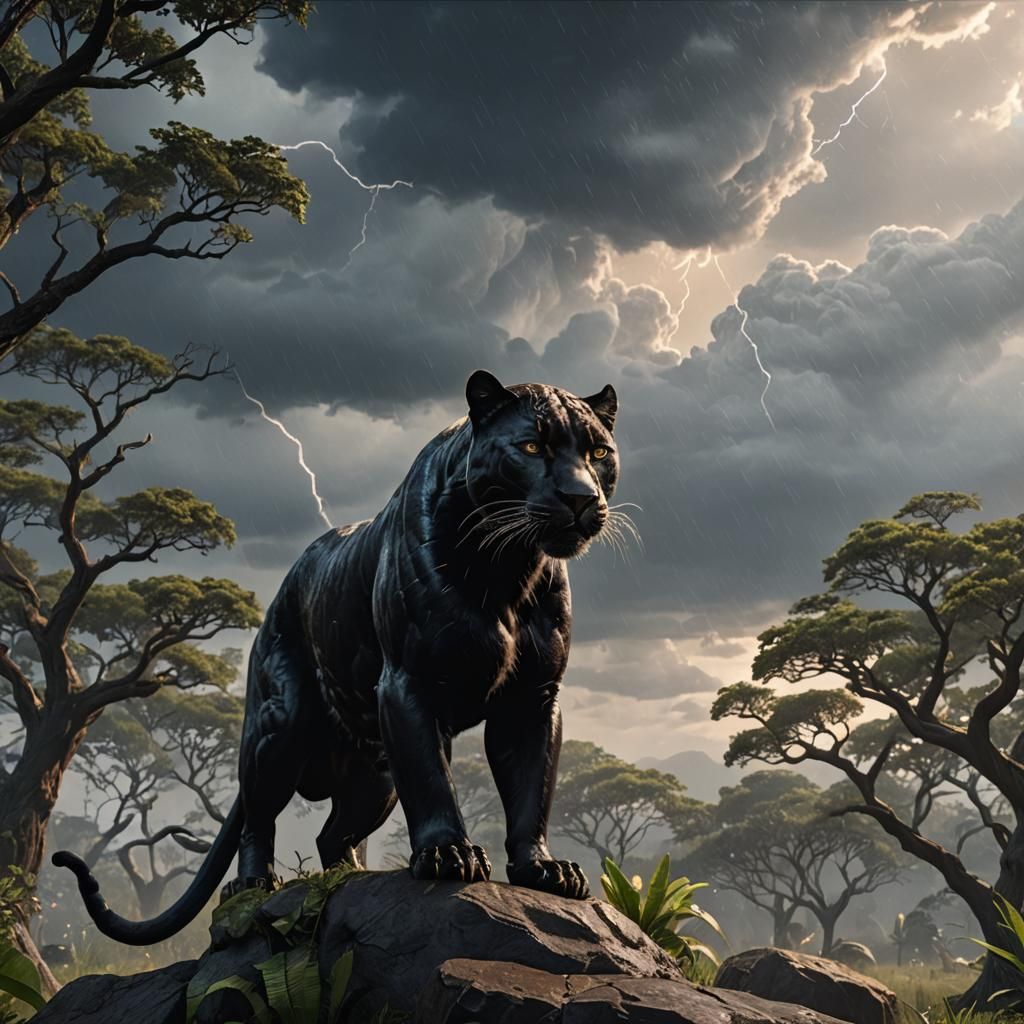 Black Panther in Thunderstorm: 3D Game Cinematic