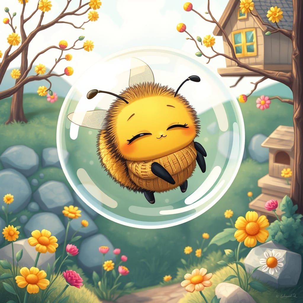 Sleepy Bumblebee in Bubble with Cozy Sweater