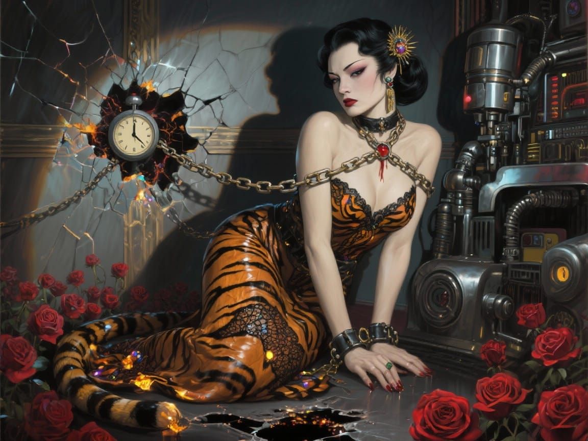 A fierce woman, a passionate tigress, Bound in chains, she c...