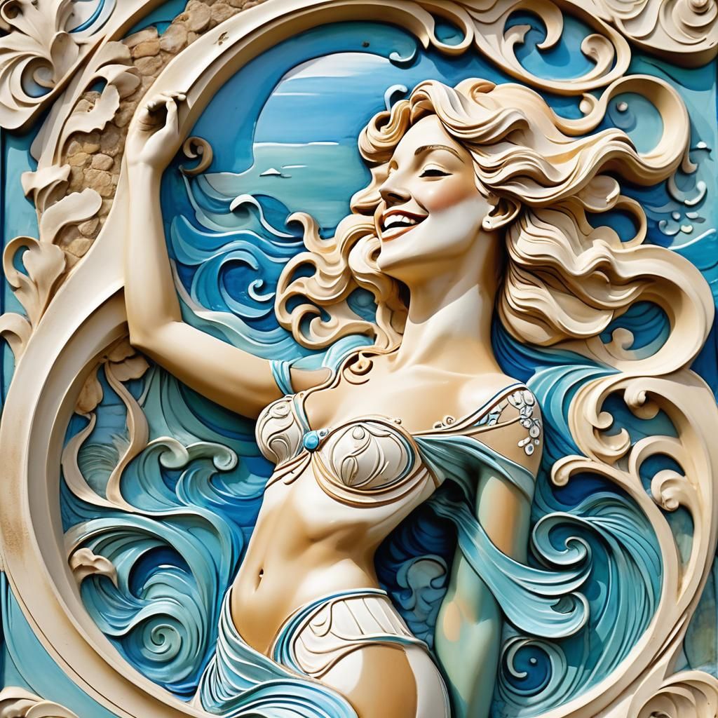 Underwater Blonde with Body Paint in Fauvist Style