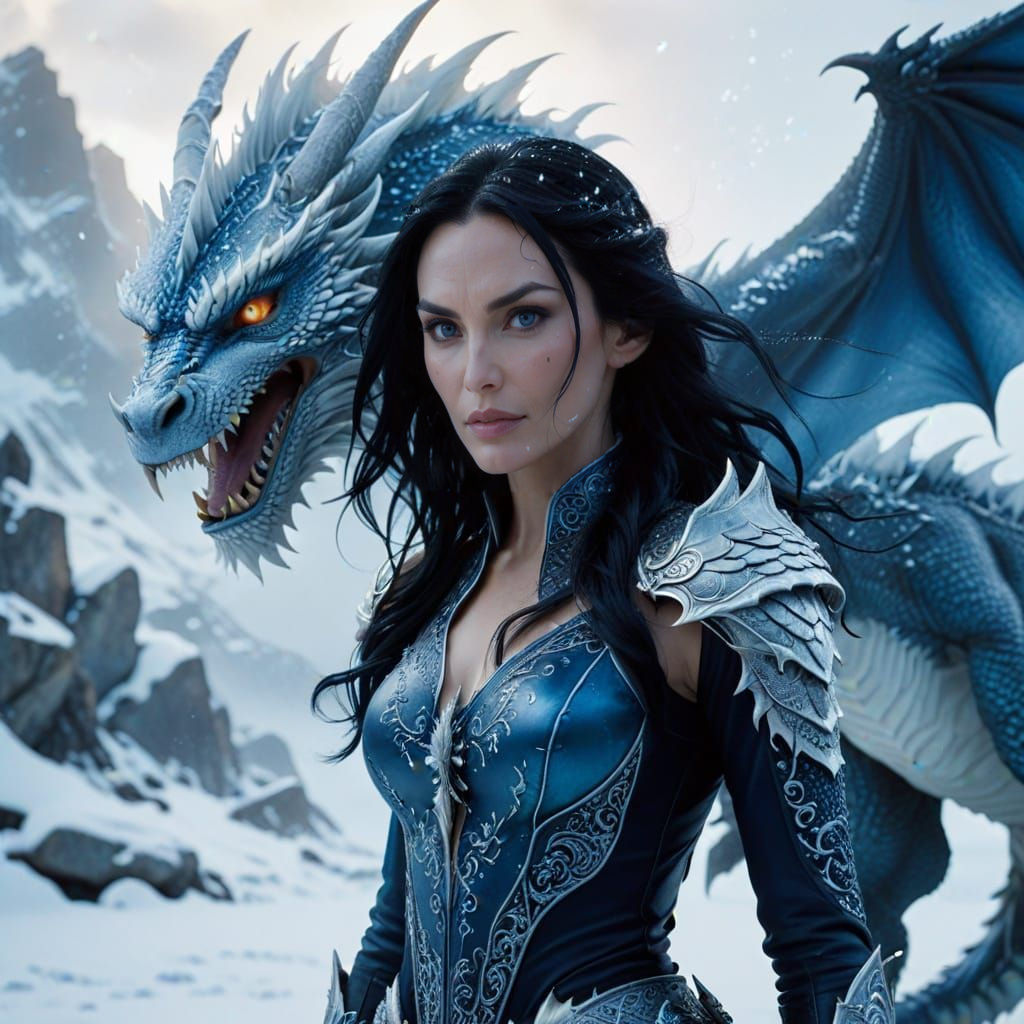 Ethereal Dragon Goddess in Snowy Splendor
