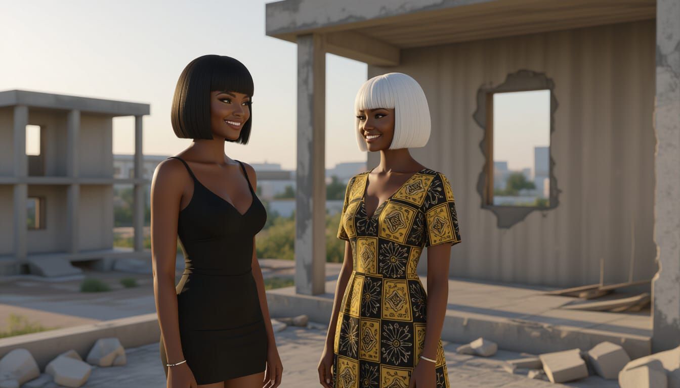 African Woman in Black Dress in 3D Unreal Engine Style