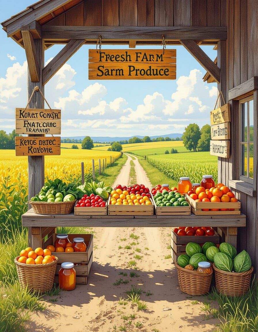 Rustic Farmstand on Sunny Country Road