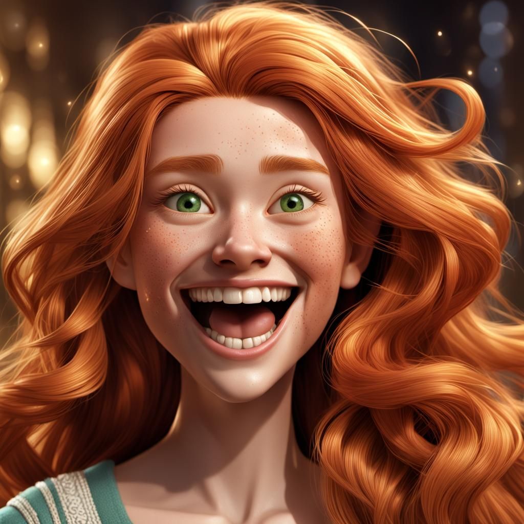 Joyful Woman Portrait in Detailed 3D Digital Art