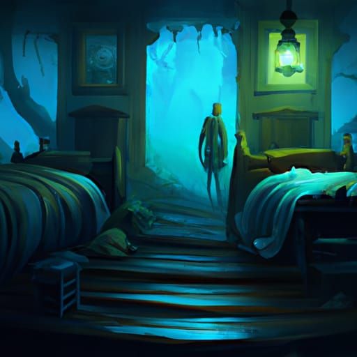 Ethereal Figure Observes Sleeper, Dark Fantasy Concept Art