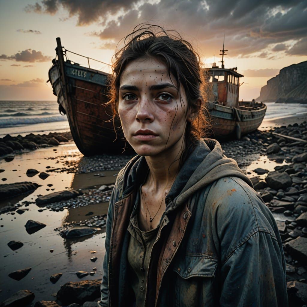 Fairytale Sunset: Woman and Boat in Watercolor Painting