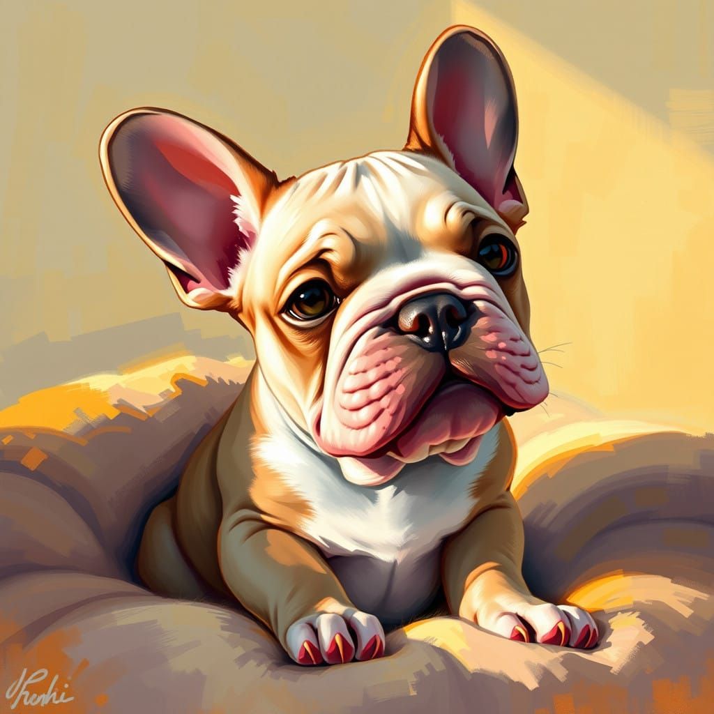 French Bulldog Puppy in Warm Impressionist Light