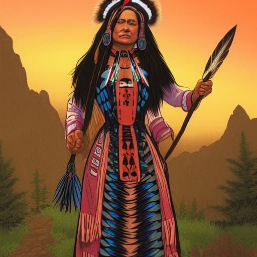 Native American Queen in Victorian Dress, Comic Art