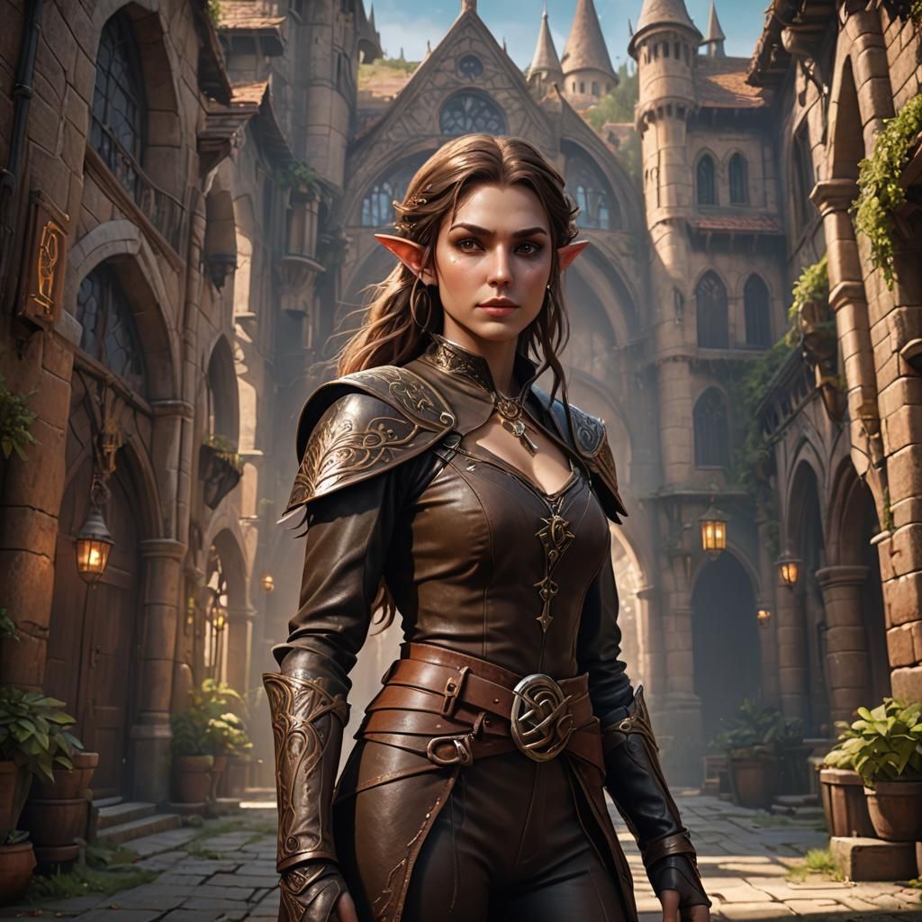 Elegant Thief Elf Woman in Fantasy Realm