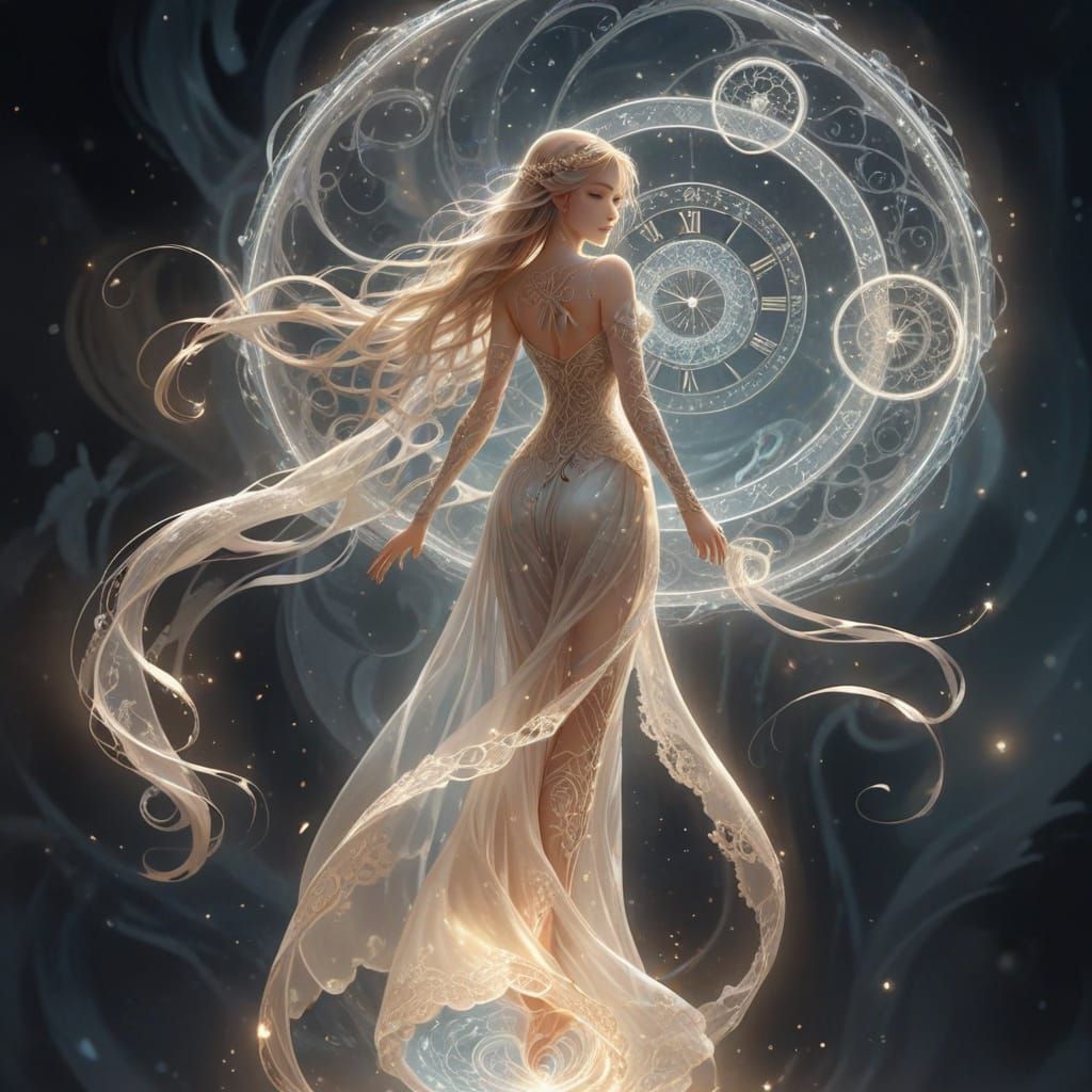 Ethereal Cyborg Timekeeper in Anime Style