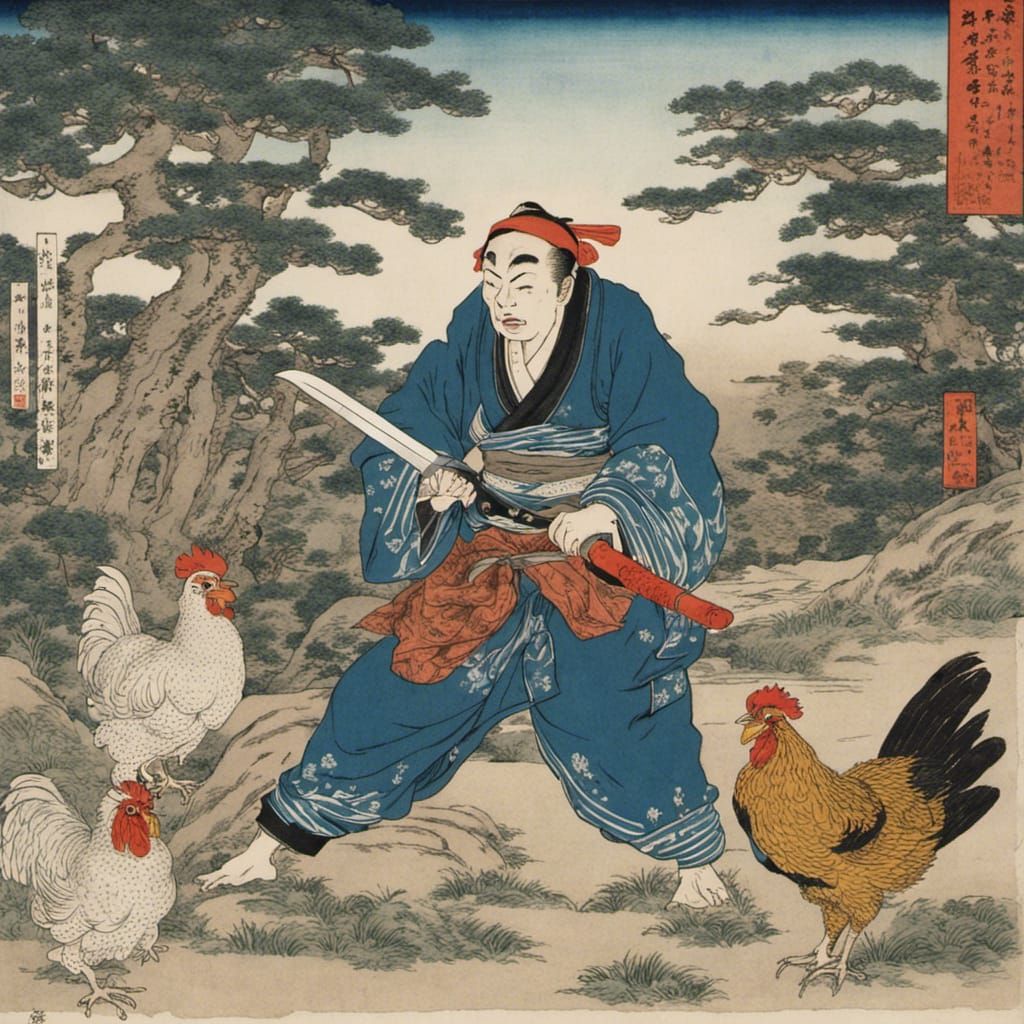 Japanese Garden Scene in Ukiyo-e Style