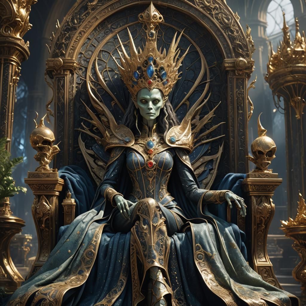 Regal Alien on Throne: Fantasy Concept Art