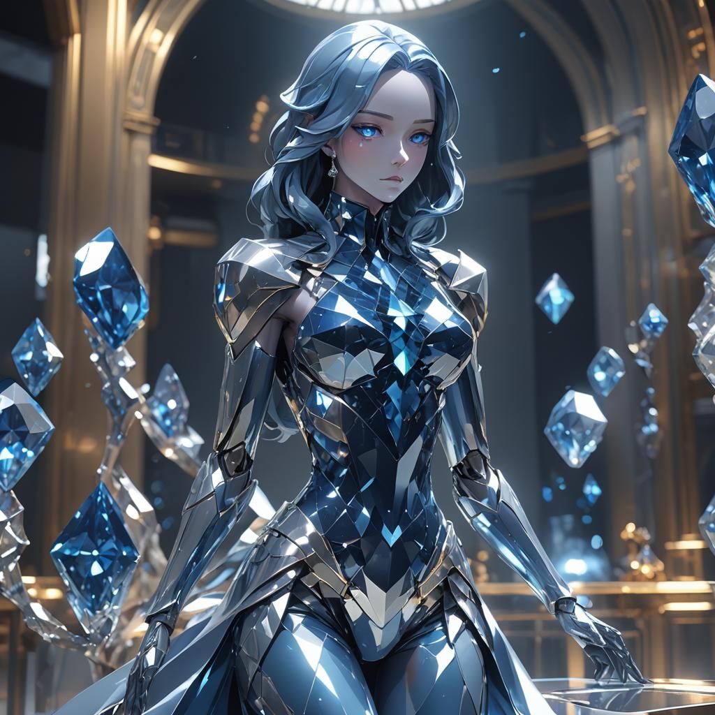 Blue Diamond Display: 3D Anime Art Inspired by WLOP