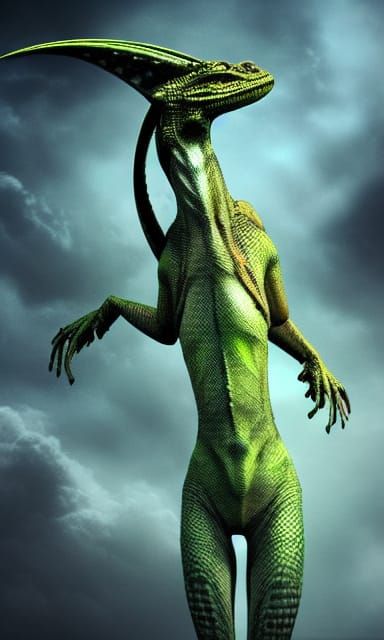 Detailed Lizardwoman Alien in Digital Matte Painting