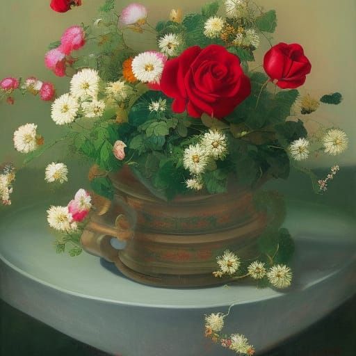 Hyperdetailed Red Rose Oil Painting in Nature