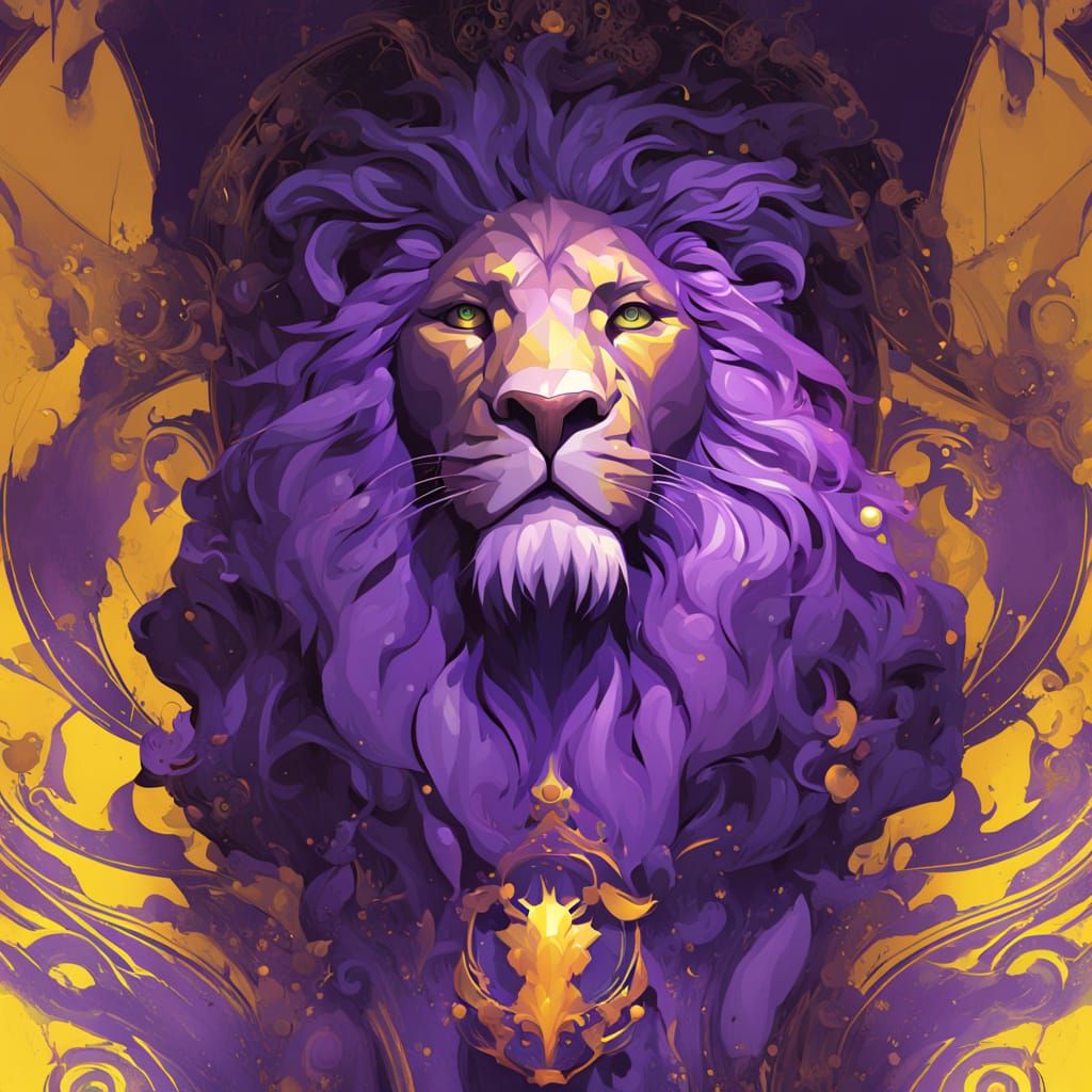 Dark Fantasy Lion Emerges from Stormy Clouds in Muted Greys