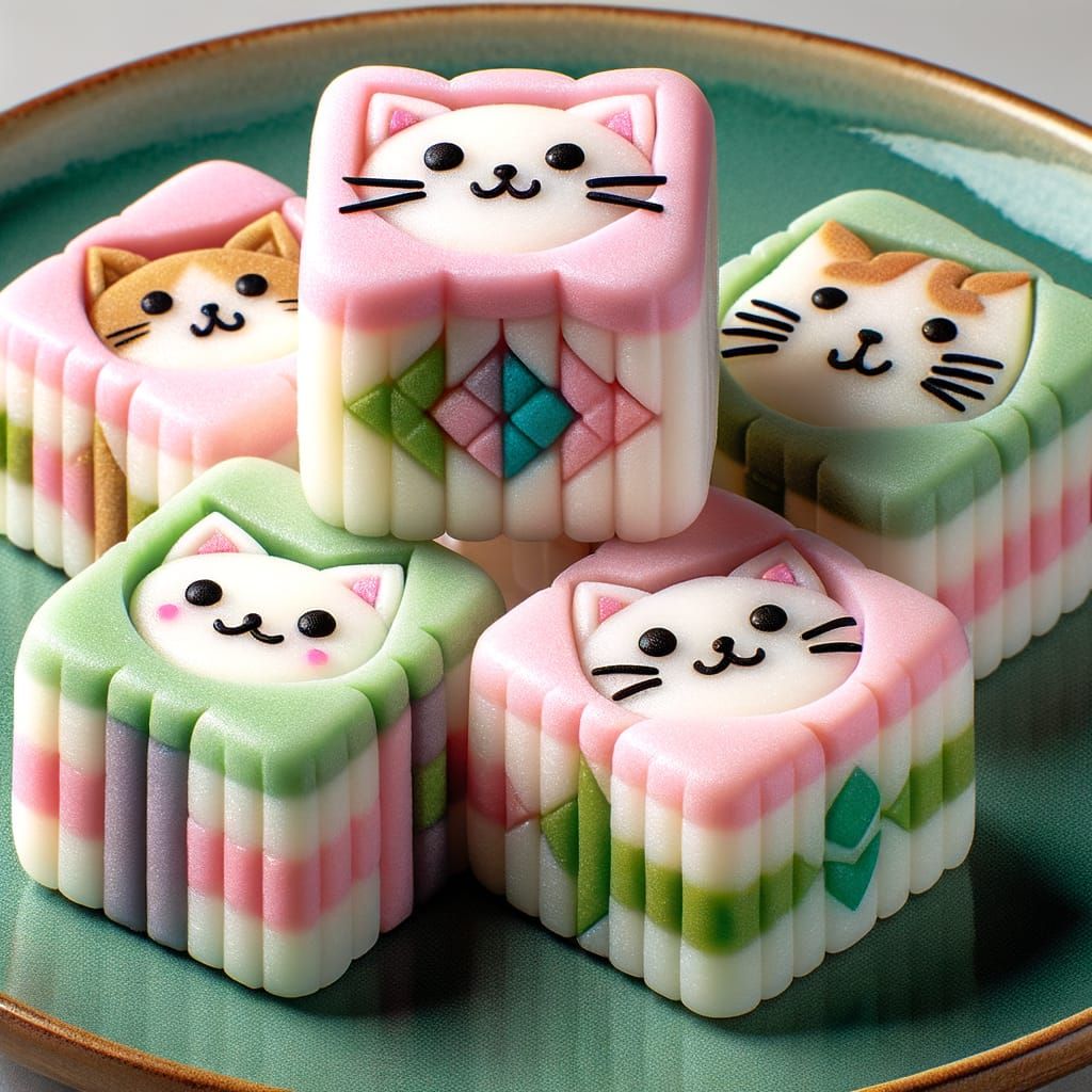 Cat-Themed Hishimochi: A Whimsical Japanese Sweet