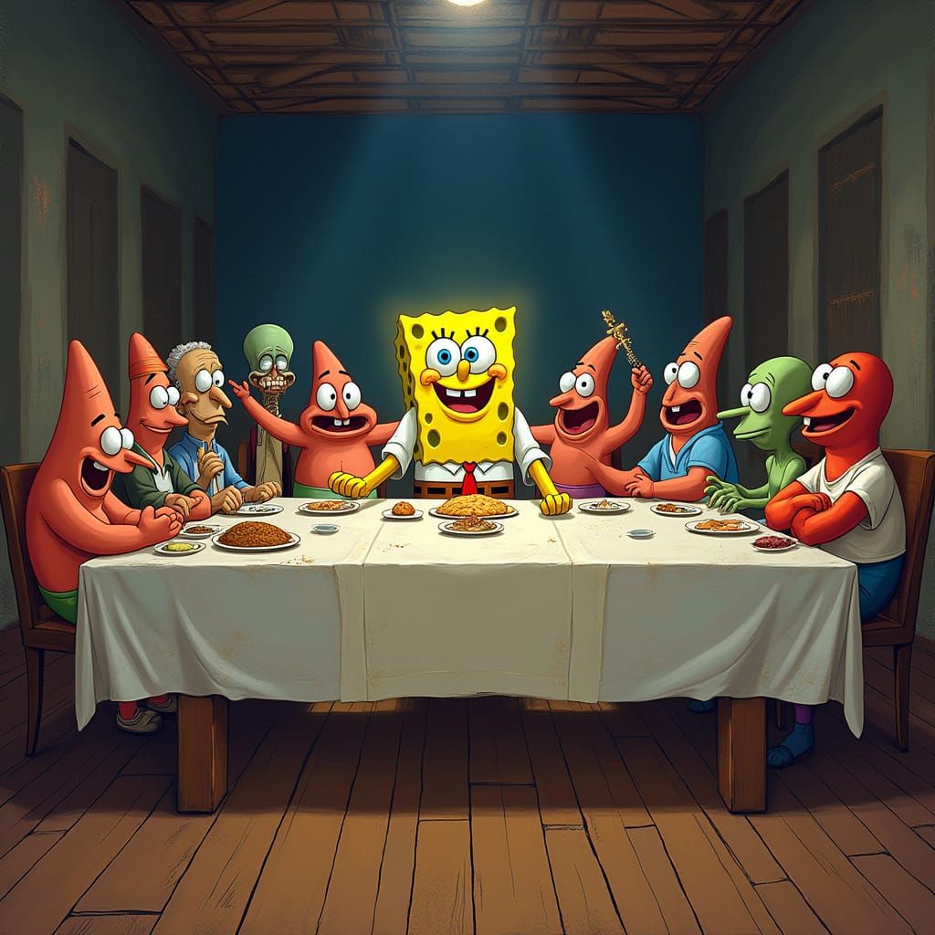 Vibrant Jesus-Like SpongeBob in Modern 'The Last Supper' Par...