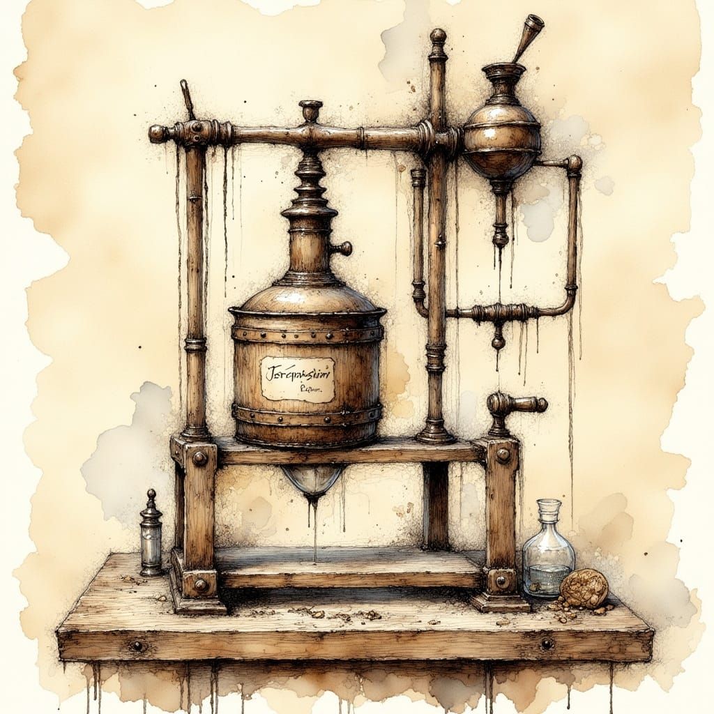 Vintage Patent Drawing of a Moonshine Still Machine