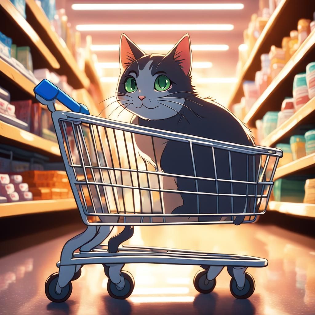 Adorable Cat Family Shopping: Anime Style